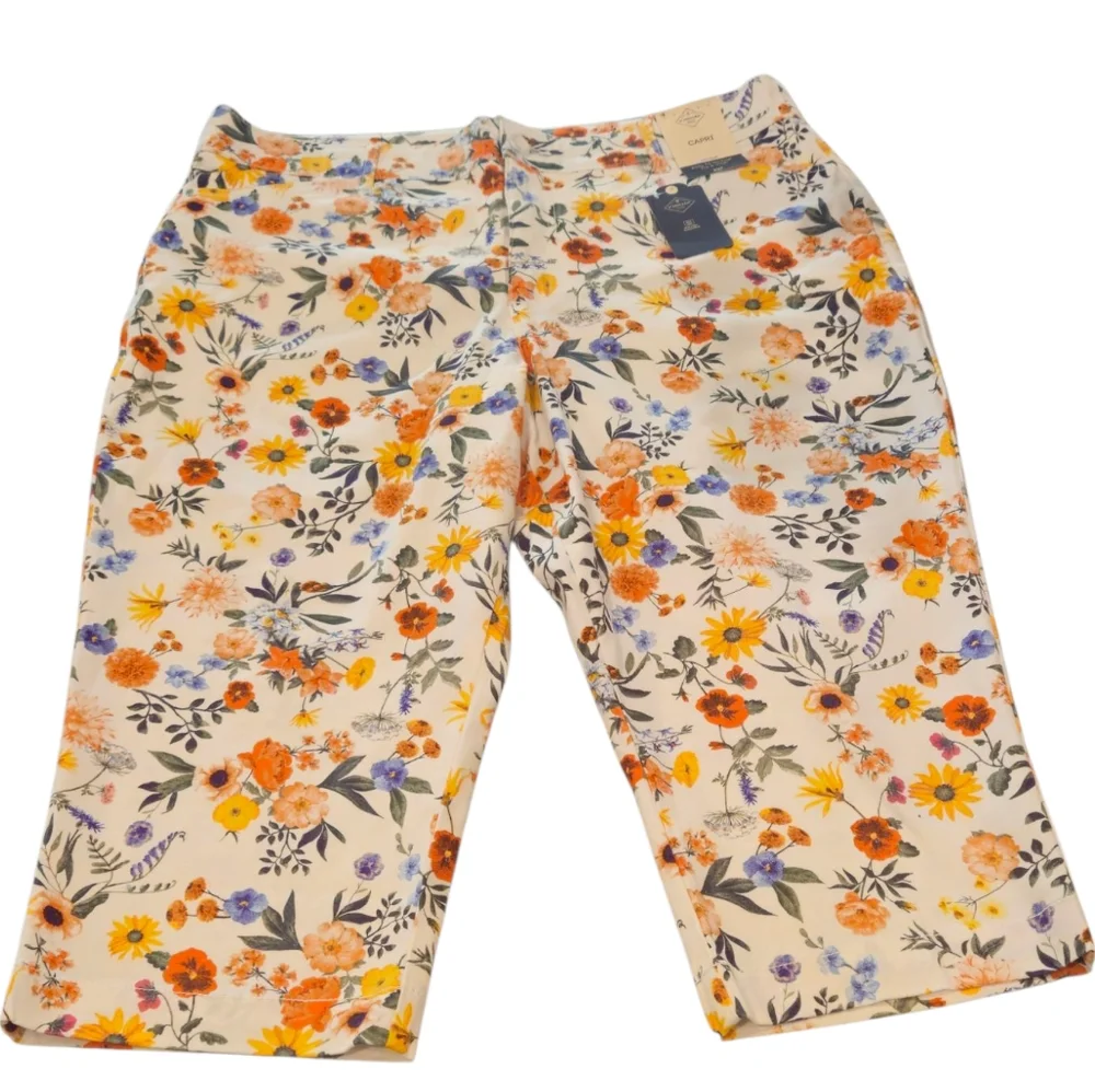 St. John's Bay Floral Midrise Capri Pants - Orange, Yellow, Blue - Picture 1 of 11